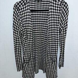 Joseph A Black and White Checkered Cardigan Sweater